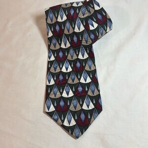 Valentino Pietro vintage green, blue, red, and cream tie. 100% silk.